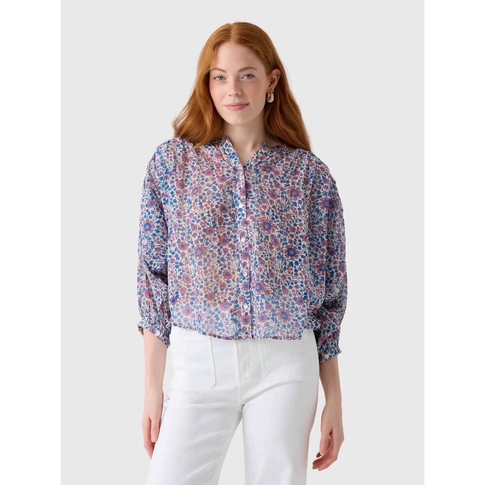 NEW M.A.B.E. della print long sleeve top in blue/pink
